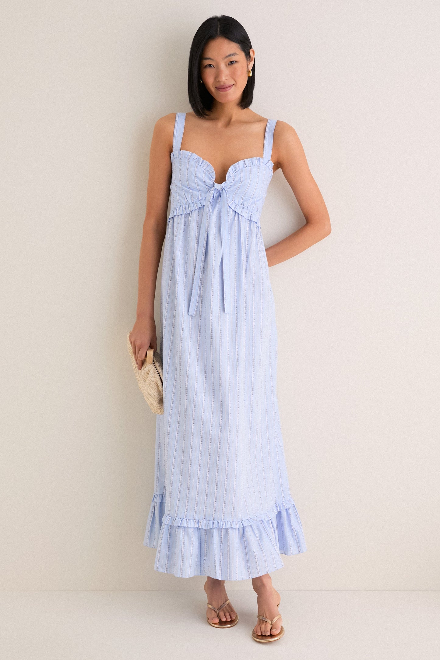 Sky Blue Striped Ruffle Maxi Dress