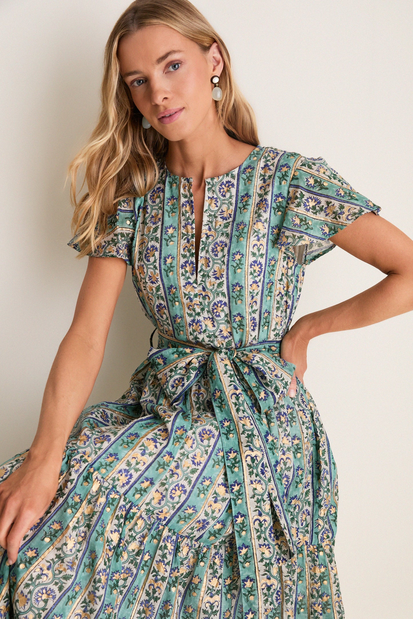Taj Aqua V-Neck Maxi Dress