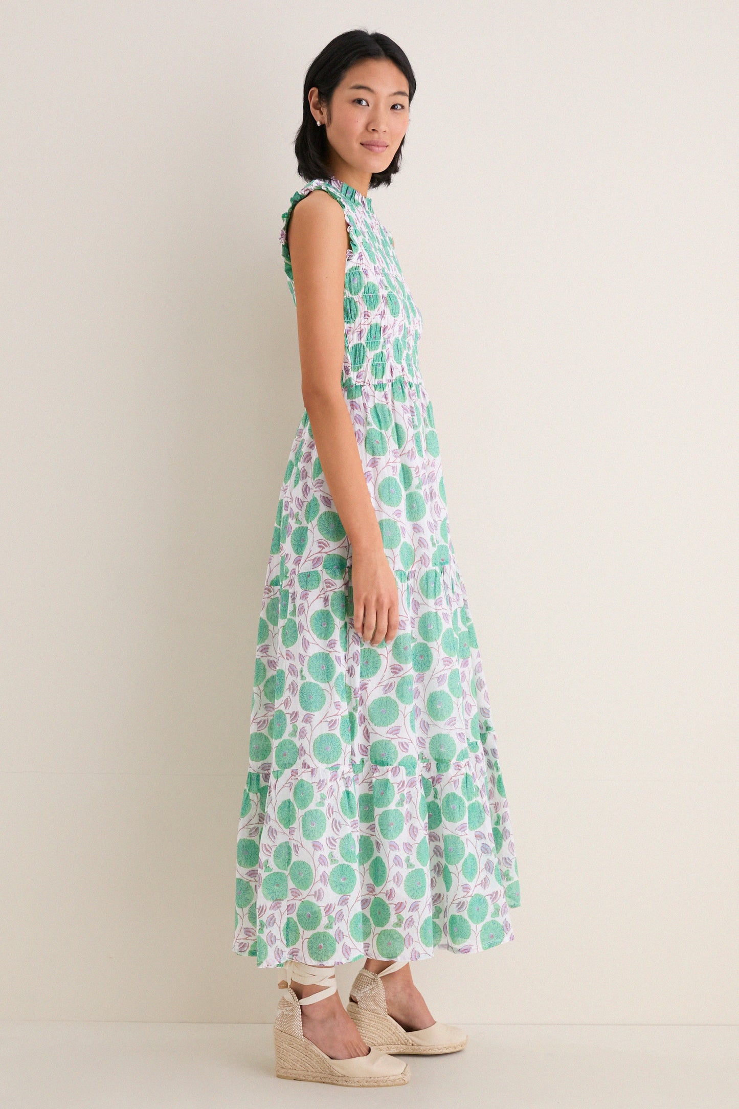 Monarch Green Sleeveless Smocked Maxi Dress