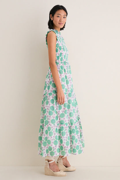 Monarch Green Sleeveless Smocked Maxi Dress