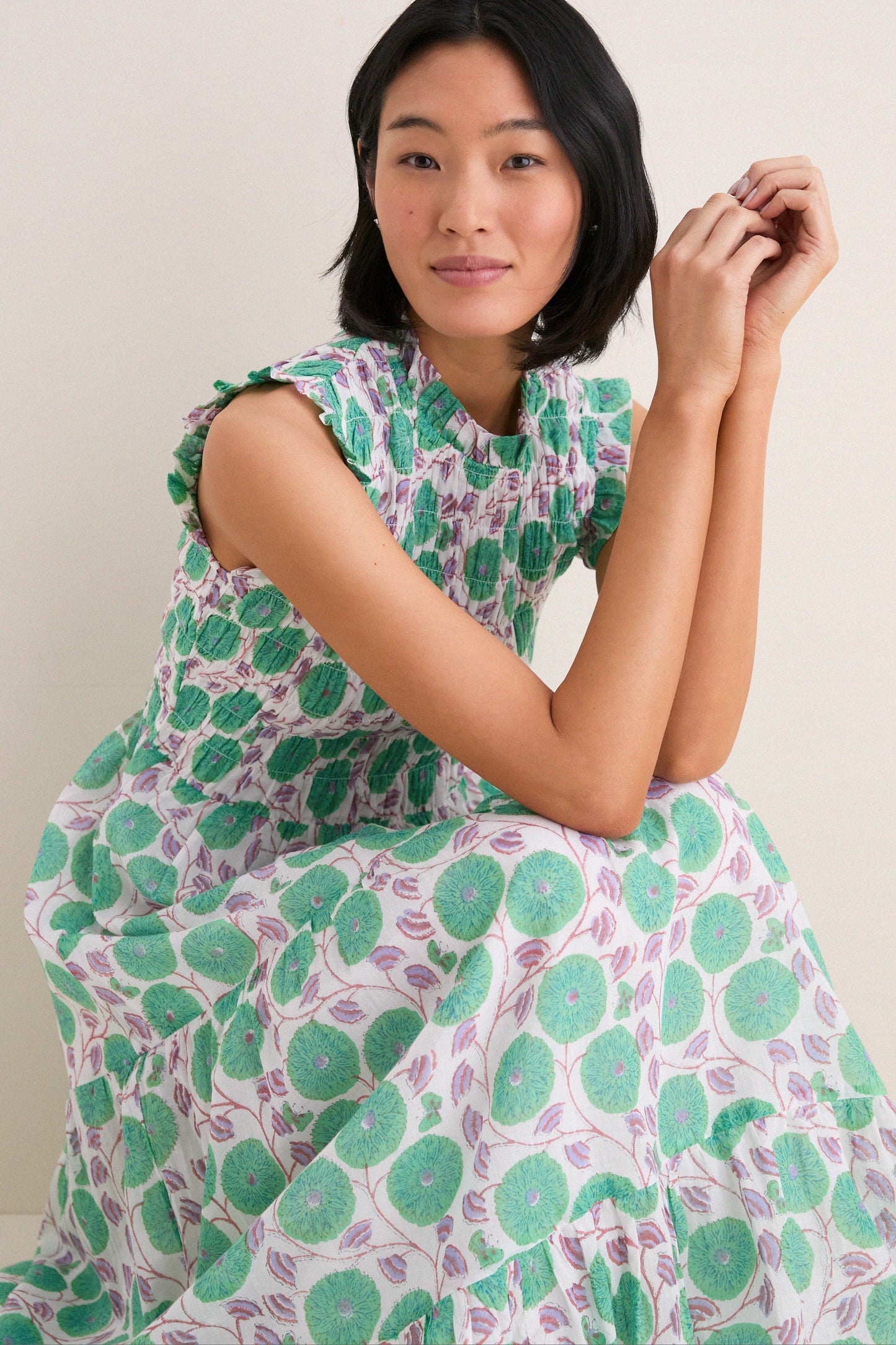 Monarch Green Sleeveless Smocked Maxi Dress