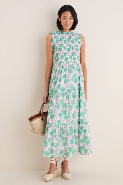 Monarch Green Sleeveless Smocked Maxi Dress