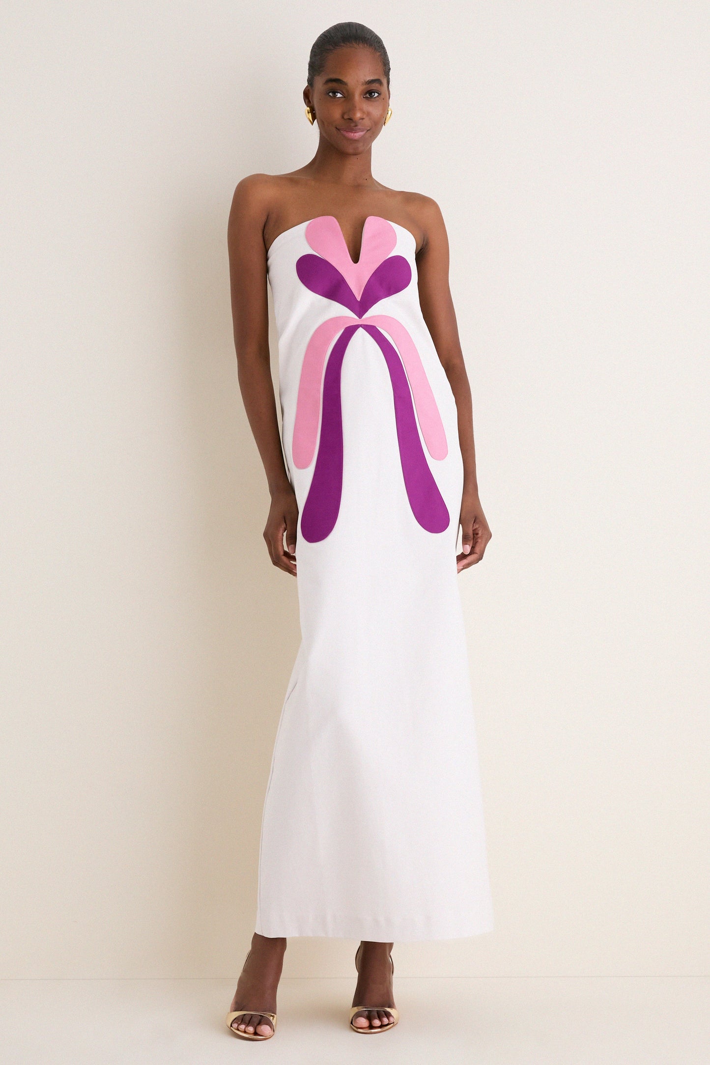 Off White Structured Petal Maxi Dress