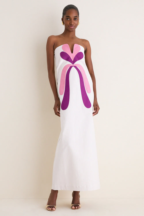 Off White Structured Petal Maxi Dress
