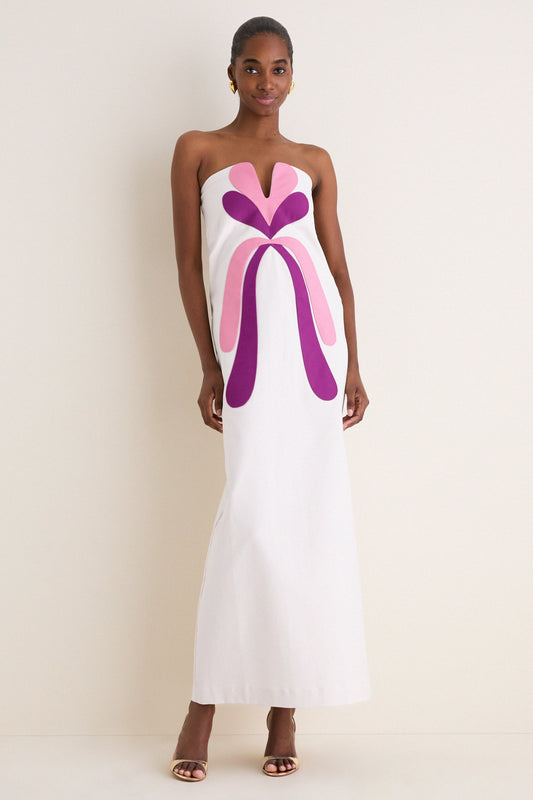 Off White Structured Petal Maxi Dress