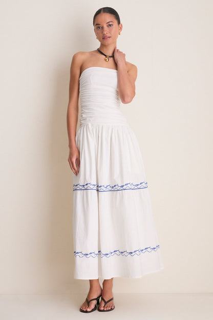 White and Blue Oia Midi Dress