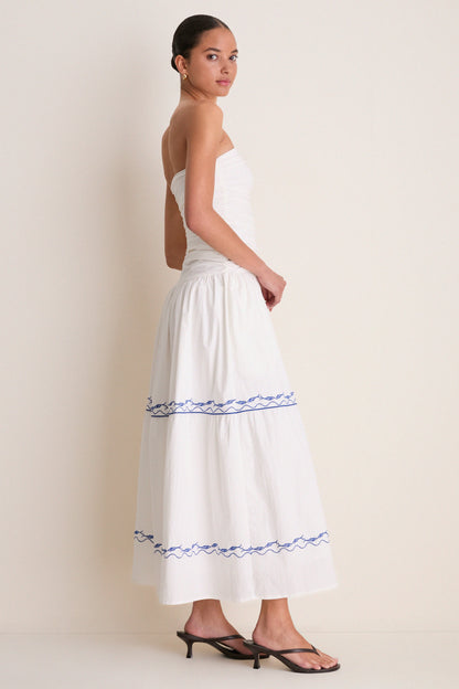 White and Blue Oia Midi Dress