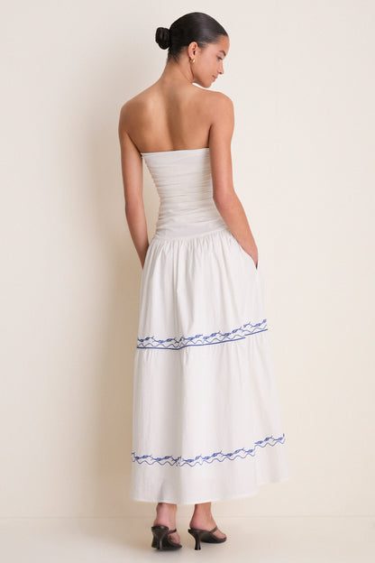 White and Blue Oia Midi Dress