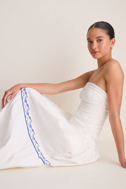 White and Blue Oia Midi Dress