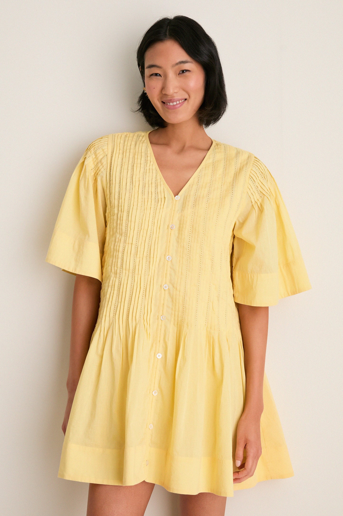 Yellow Alberte Solid Mini Dress