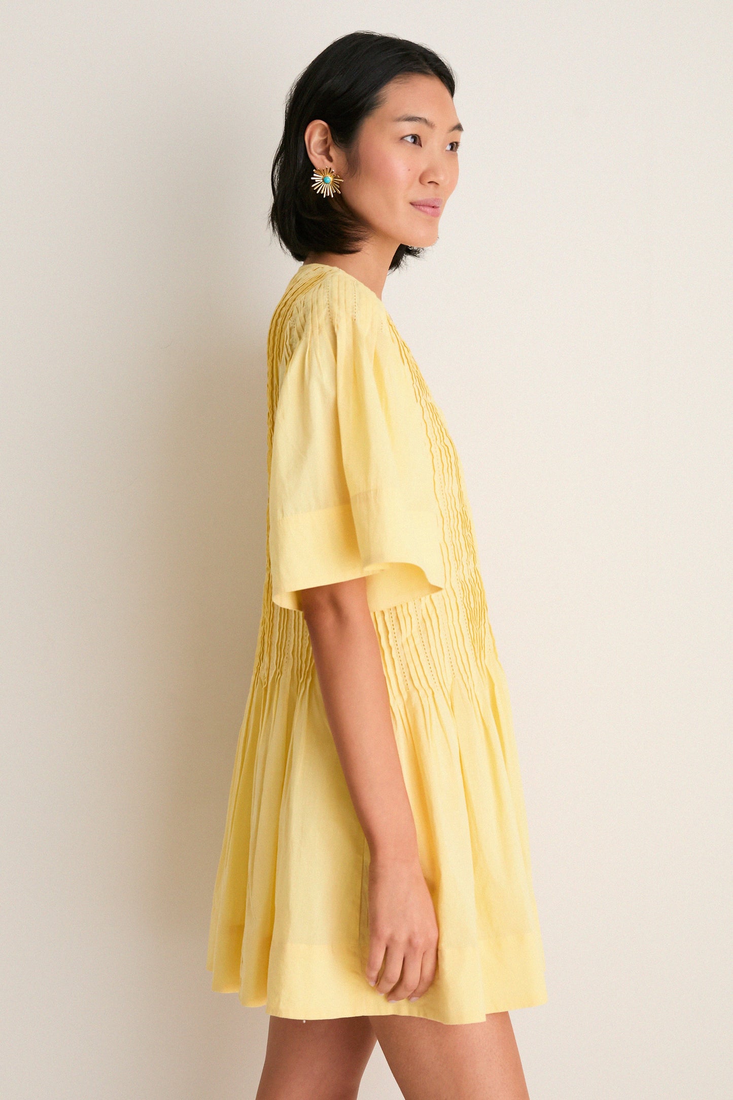 Yellow Alberte Solid Mini Dress