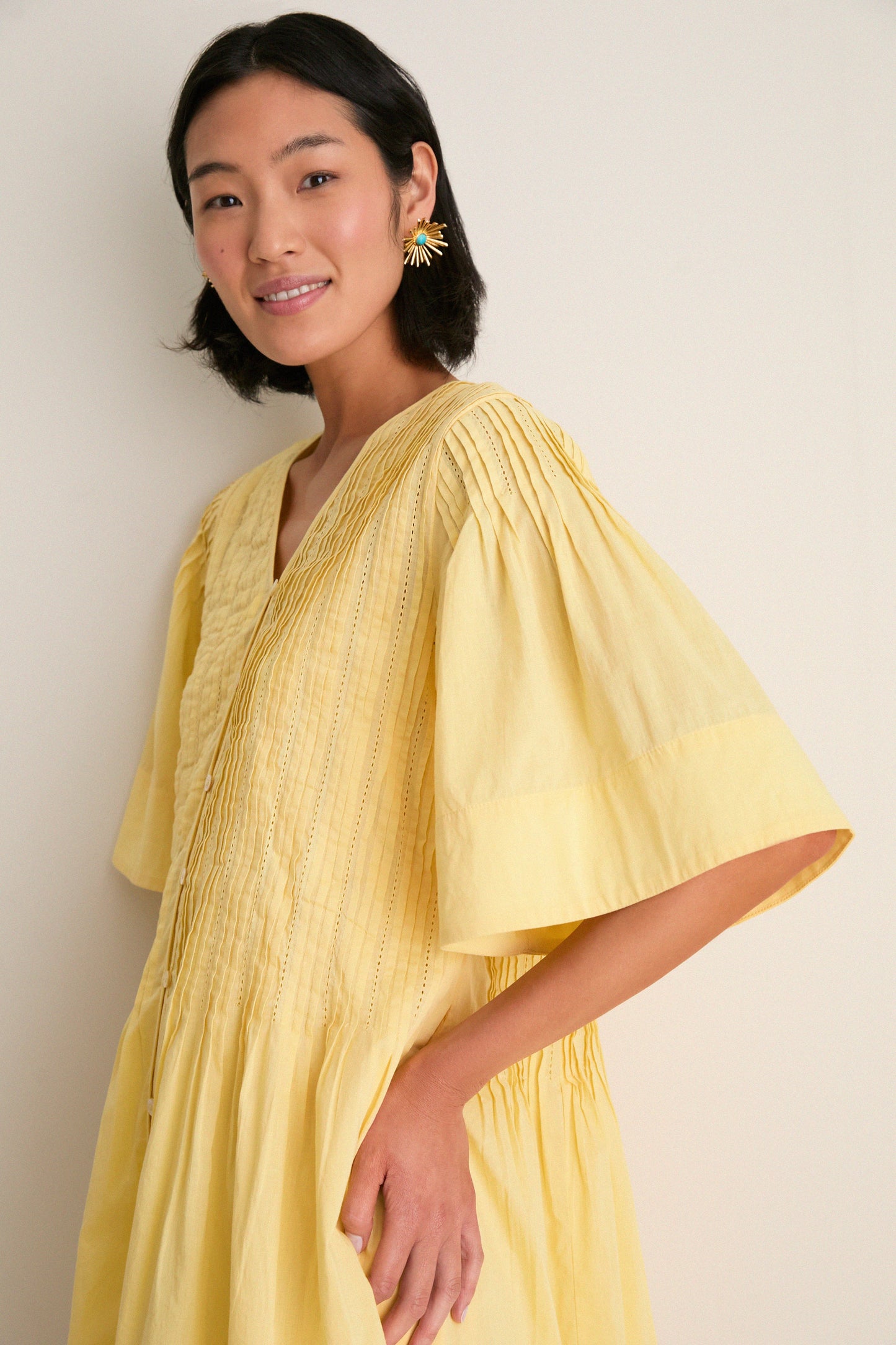 Yellow Alberte Solid Mini Dress