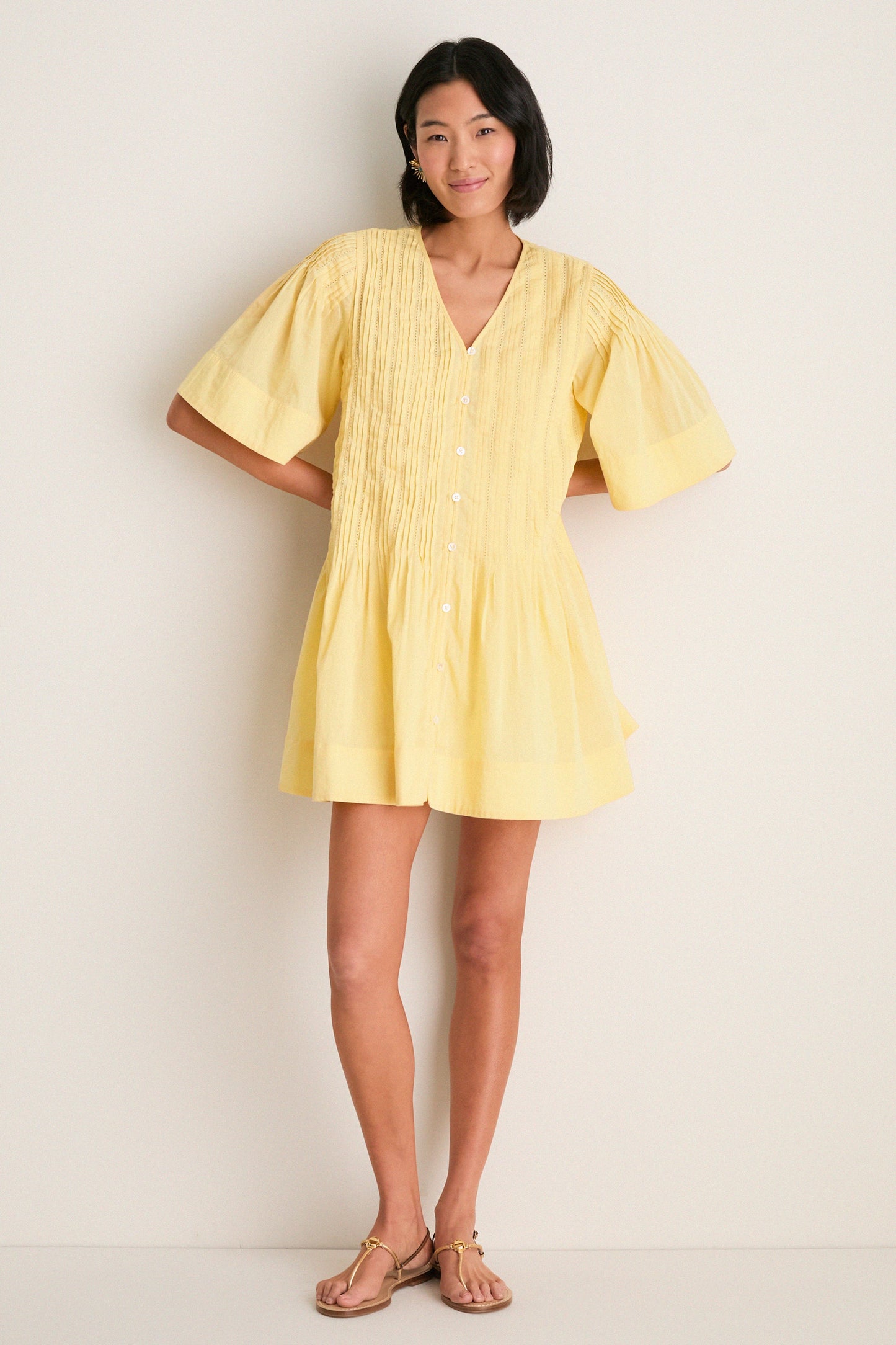 Yellow Alberte Solid Mini Dress