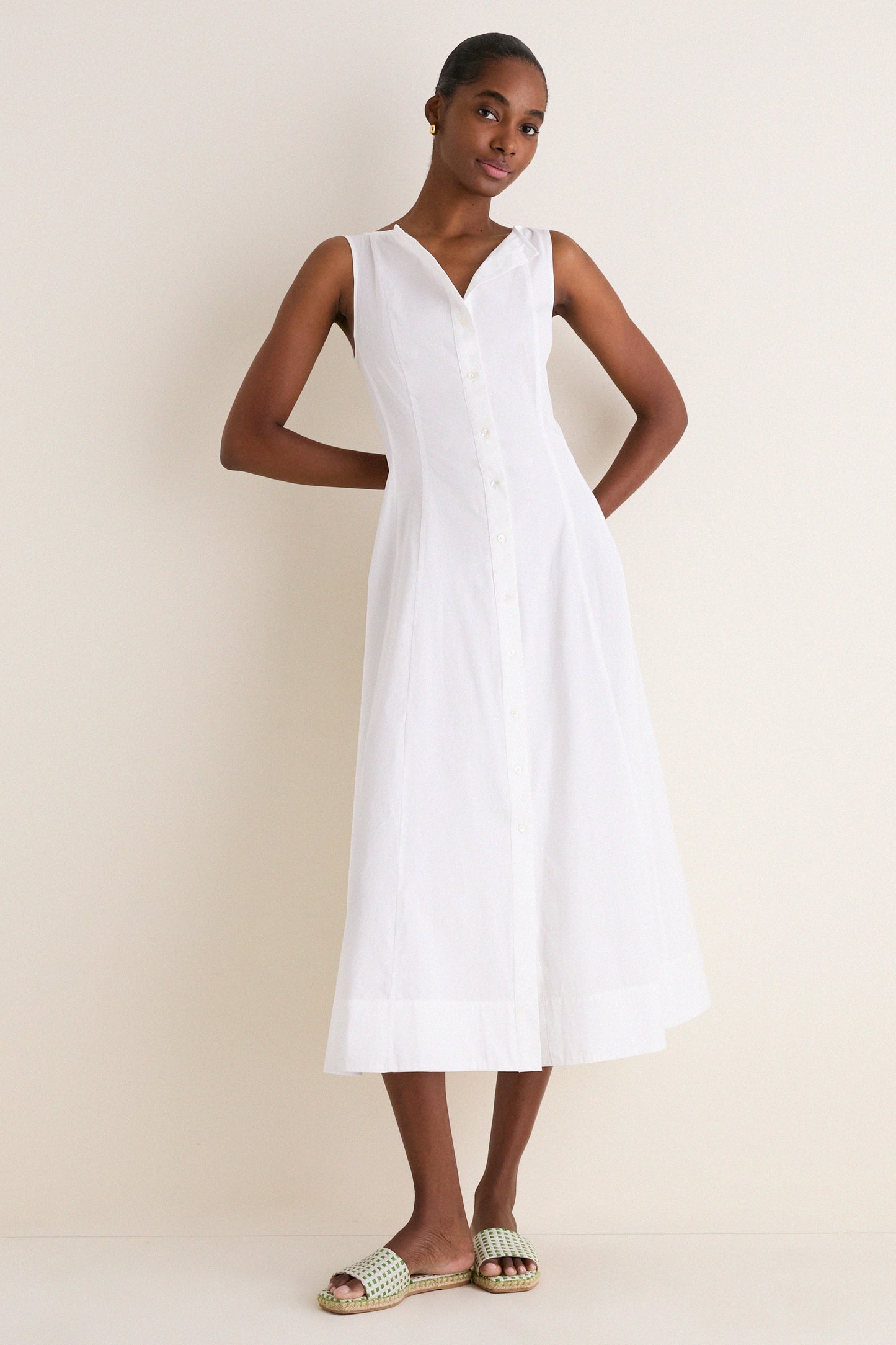 White Cotton Boat Neck Dress