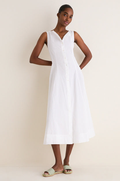 White Cotton Boat Neck Dress