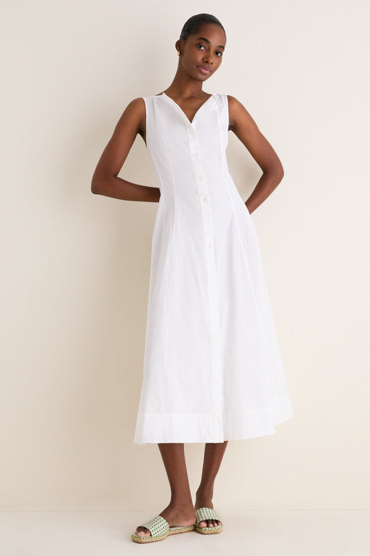 White Cotton Boat Neck Dress