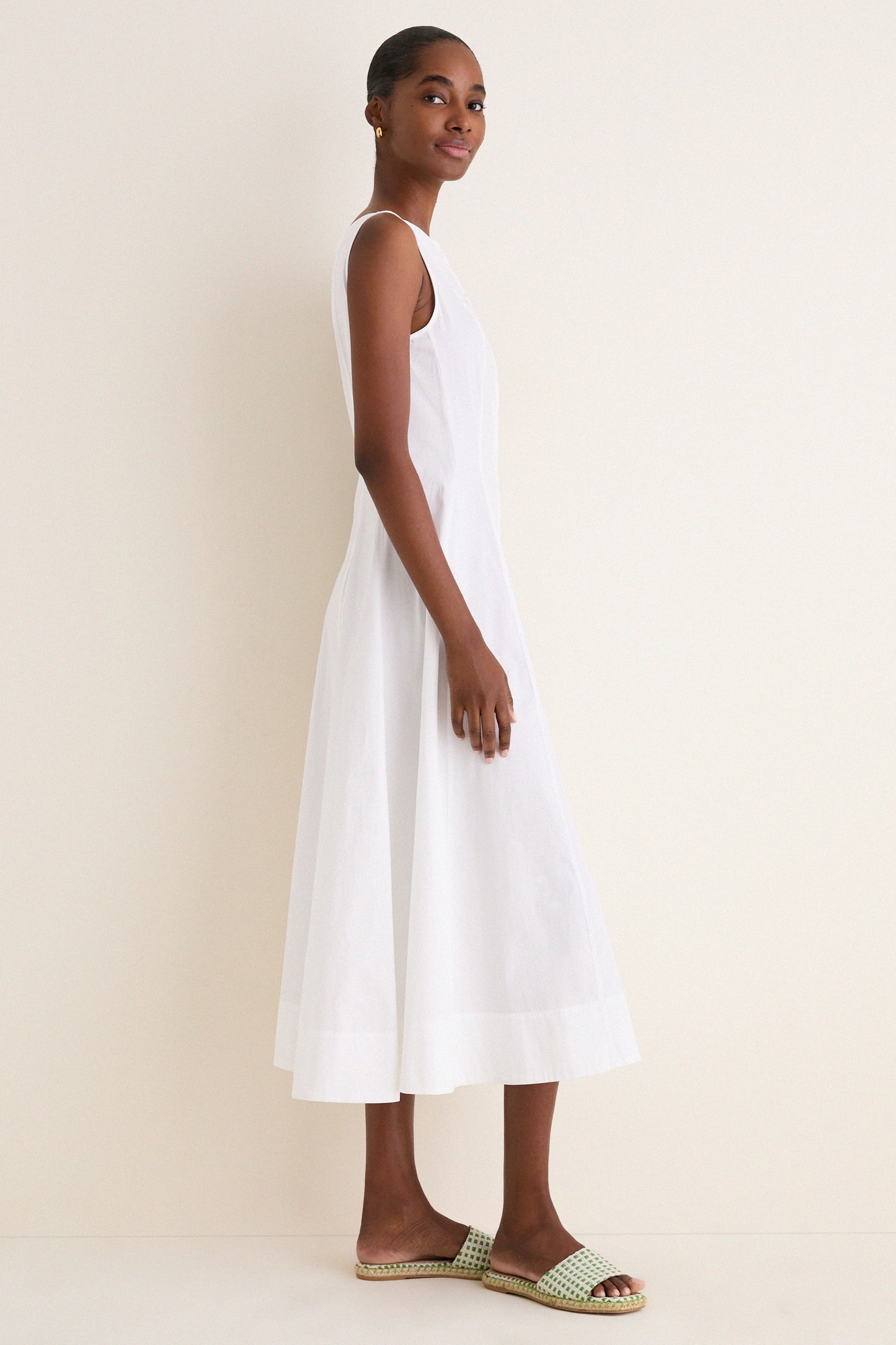 White Cotton Boat Neck Dress
