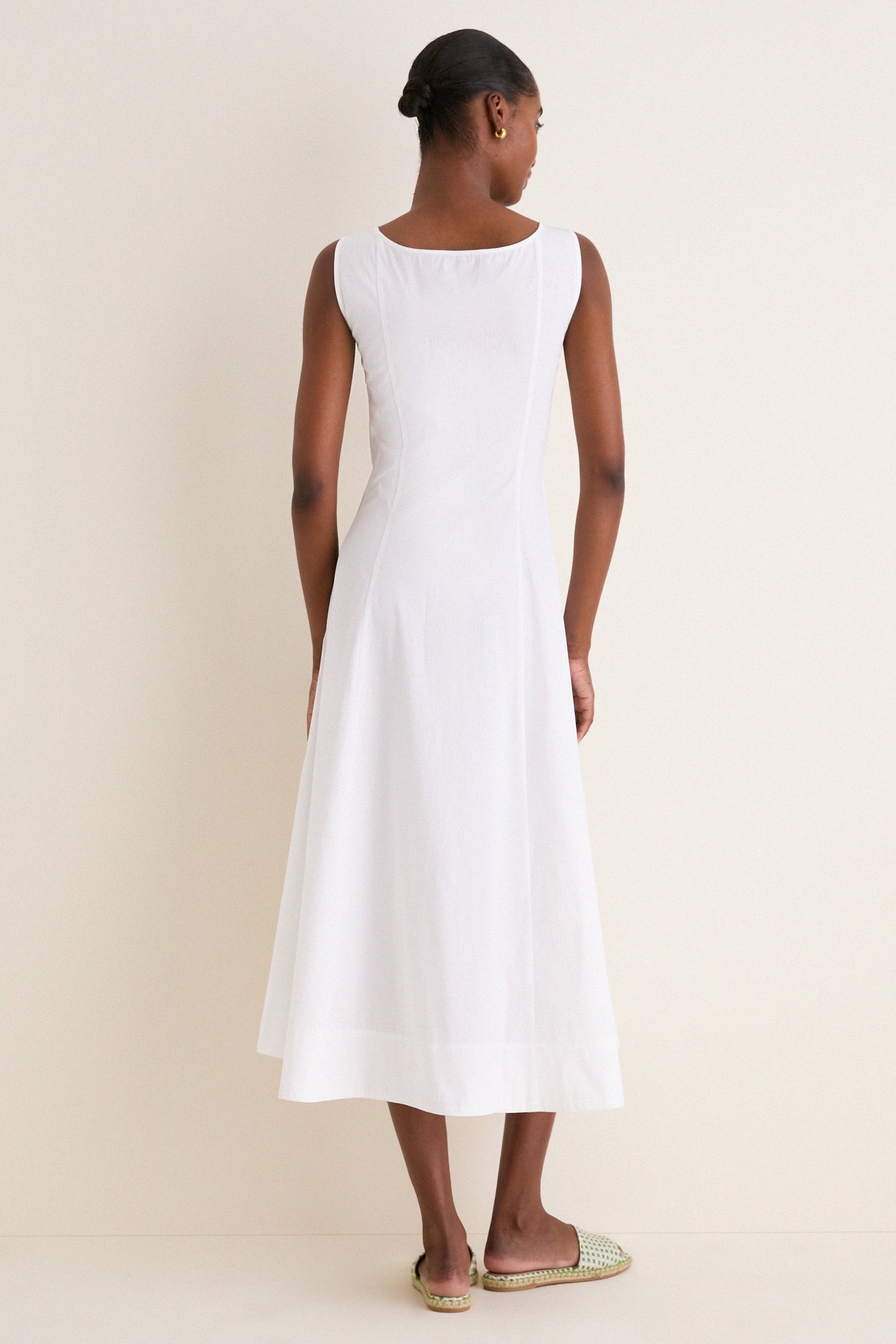 White Cotton Boat Neck Dress