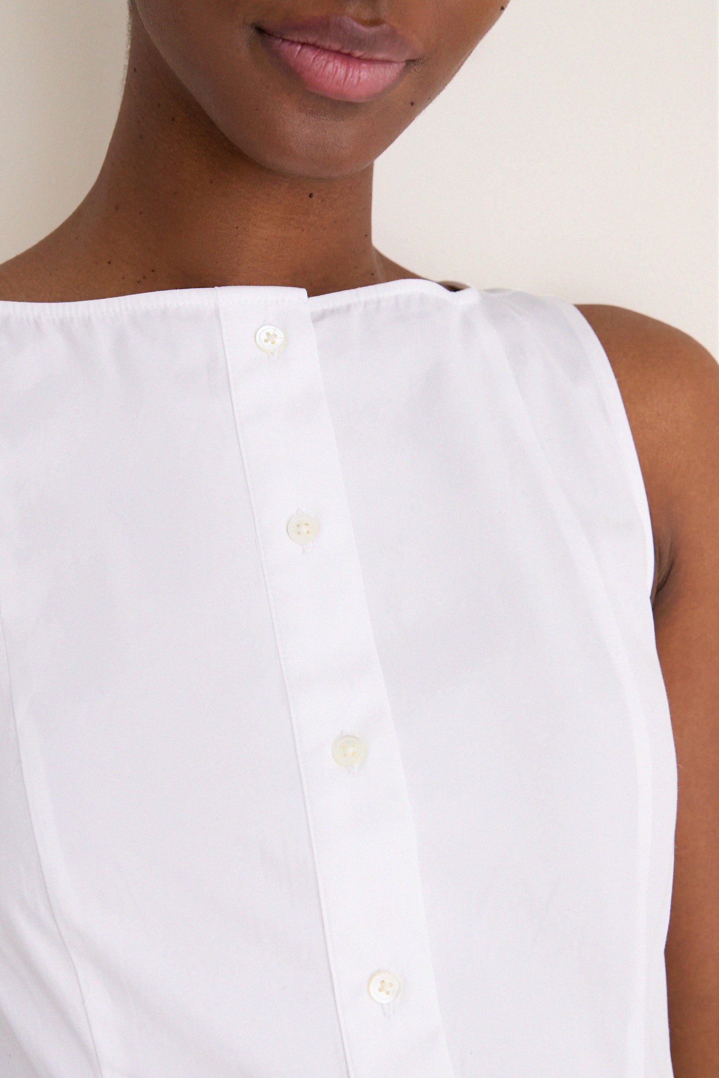 White Cotton Boat Neck Dress