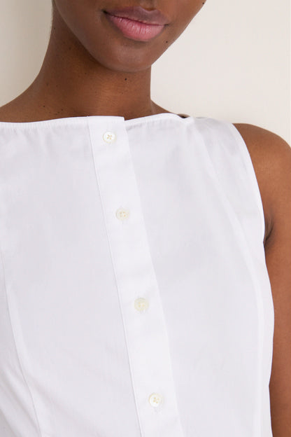 White Cotton Boat Neck Dress
