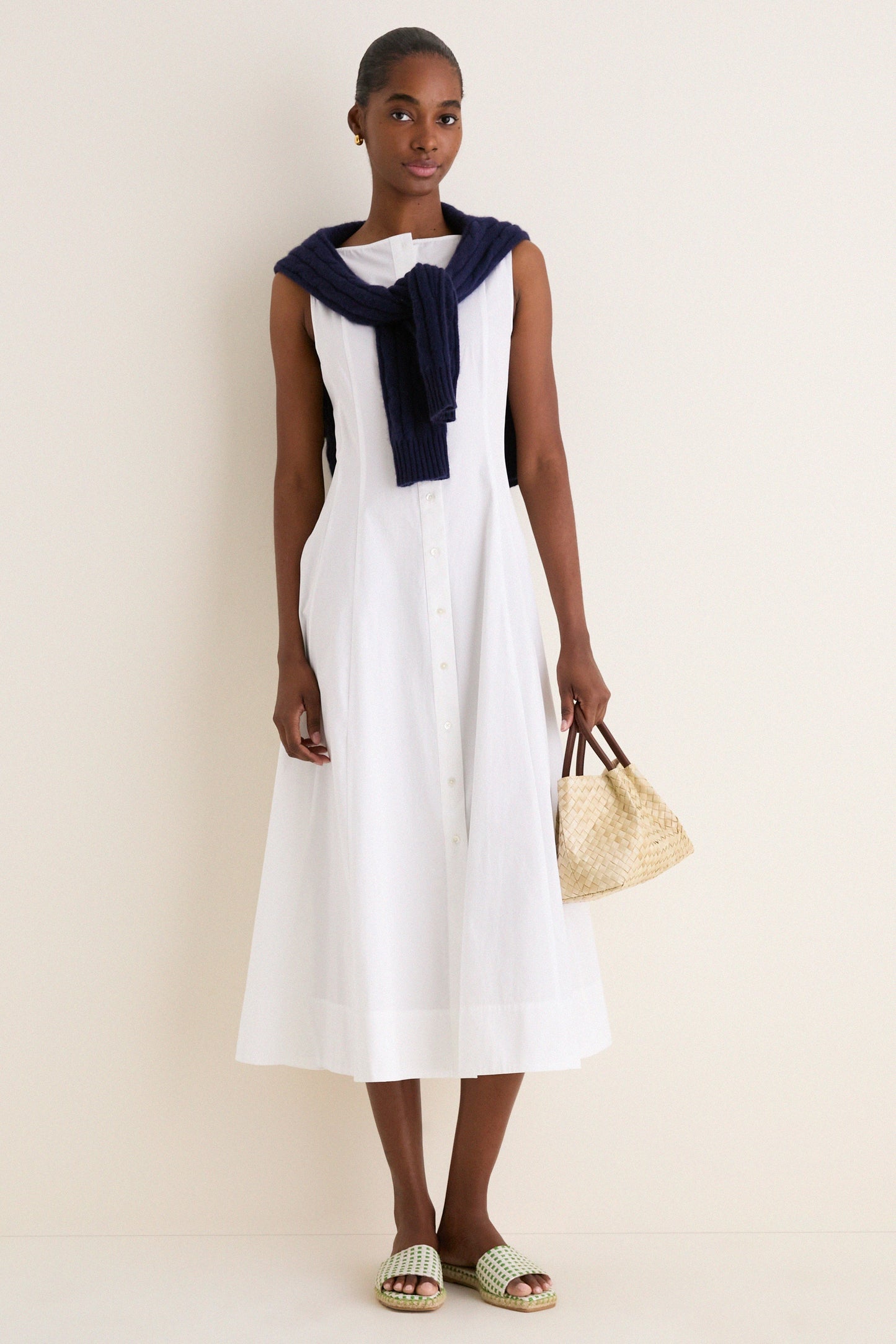 White Cotton Boat Neck Dress
