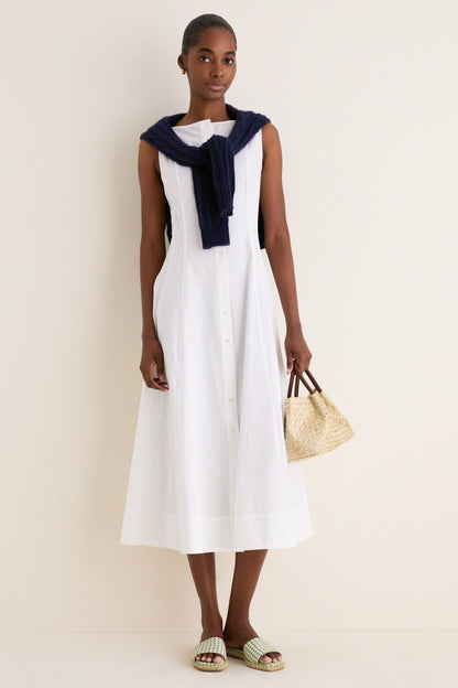 White Cotton Boat Neck Dress