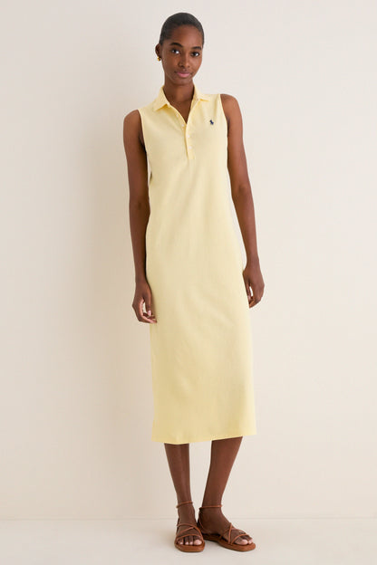 Tbird Yellow Knit Collared Sleeveless Dress