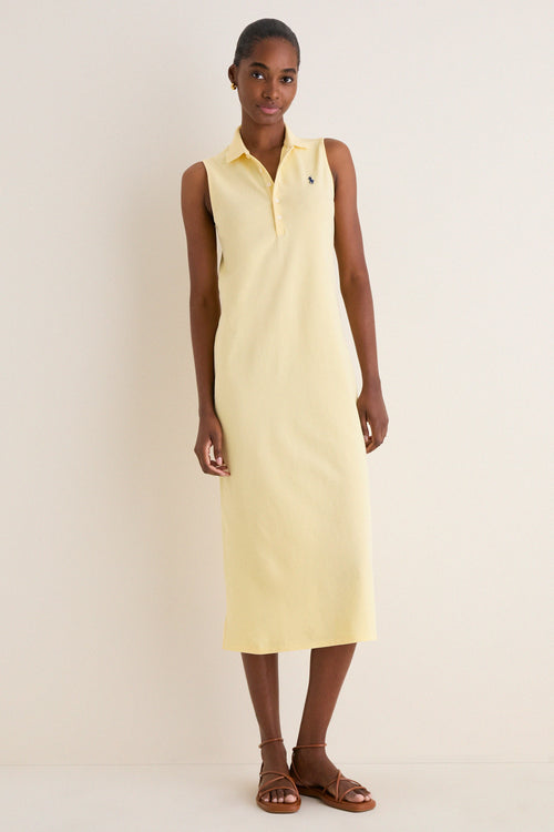 Tbird Yellow Knit Collared Sleeveless Dress