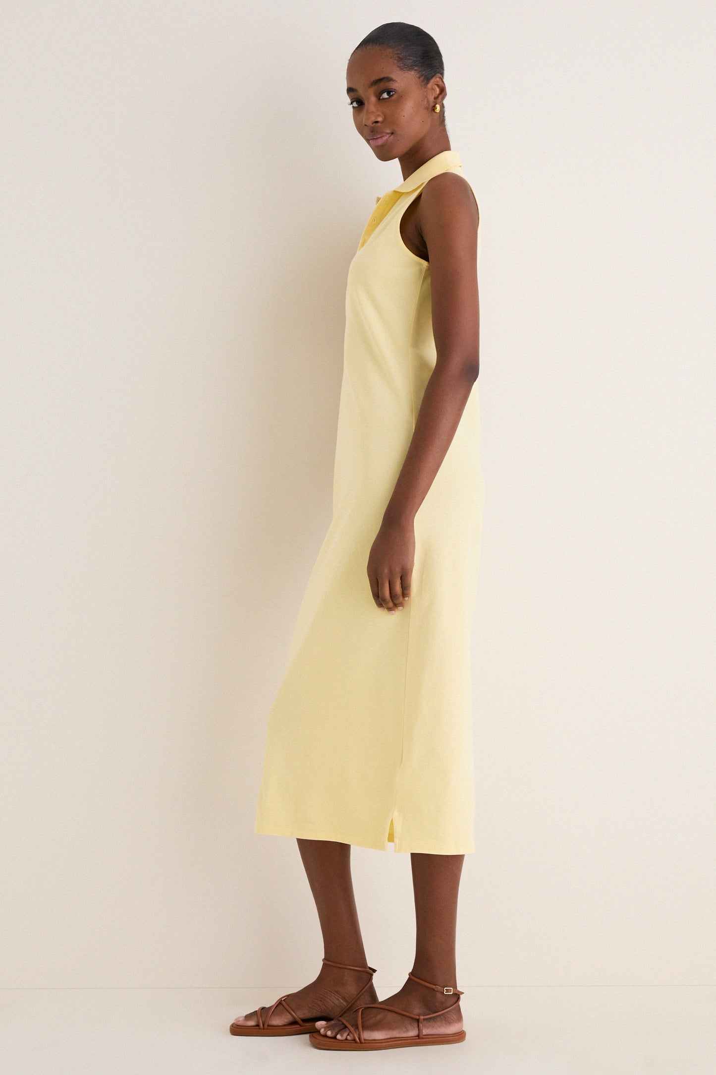 Tbird Yellow Knit Collared Sleeveless Dress