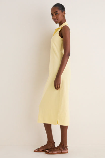 Tbird Yellow Knit Collared Sleeveless Dress