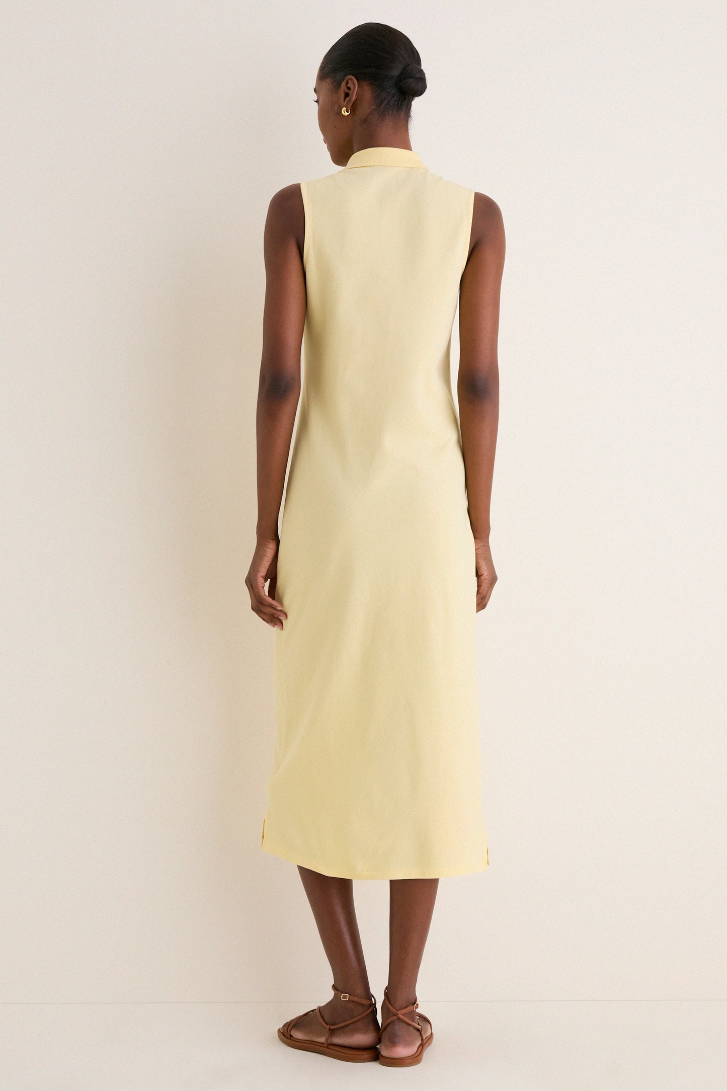 Tbird Yellow Knit Collared Sleeveless Dress