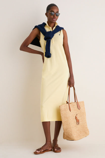 Tbird Yellow Knit Collared Sleeveless Dress