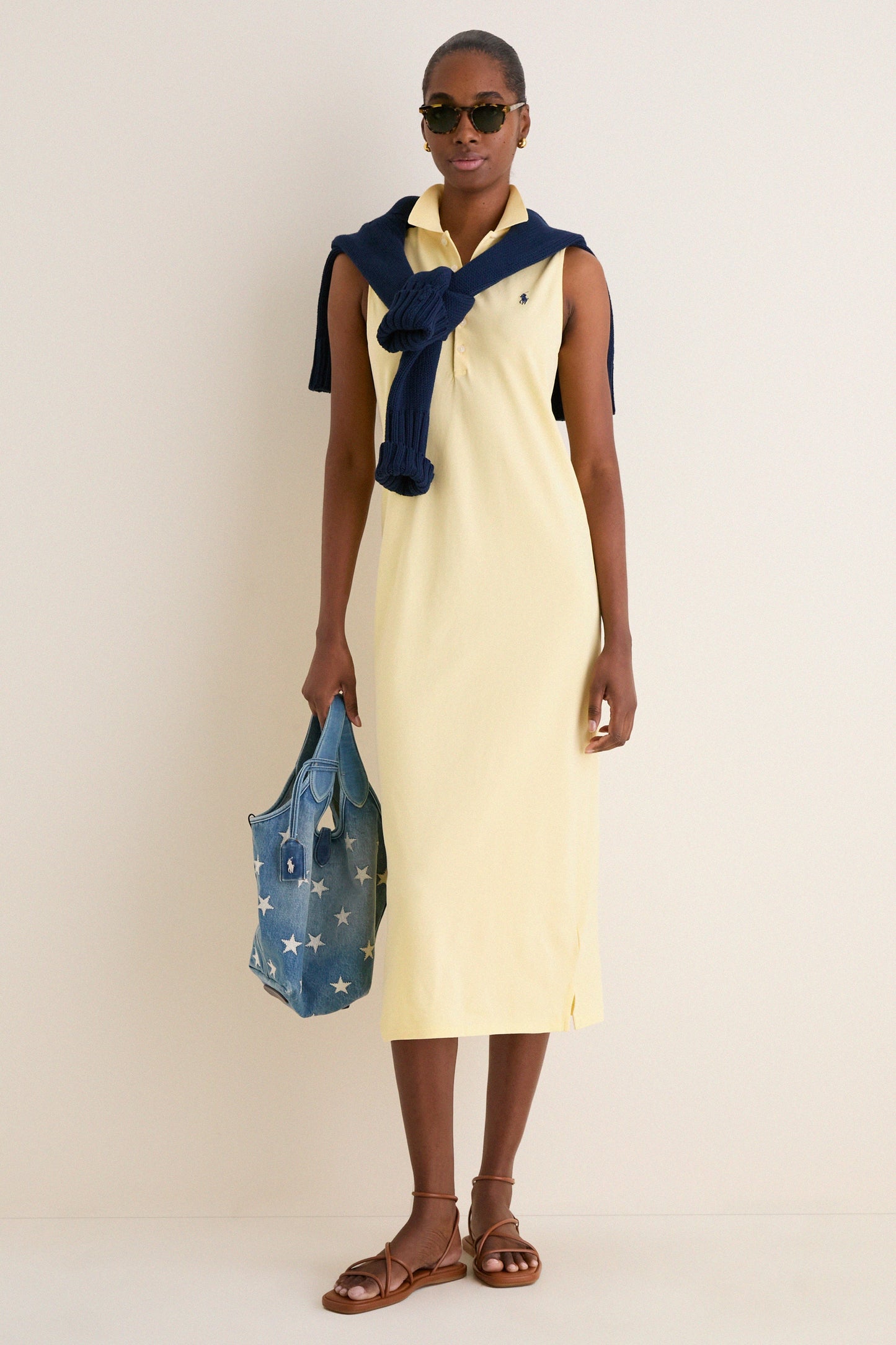Tbird Yellow Knit Collared Sleeveless Dress