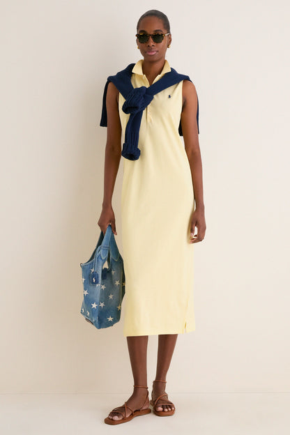 Tbird Yellow Knit Collared Sleeveless Dress