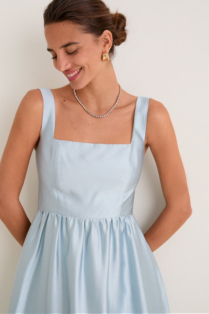 Pewter Blue Dupioni Esme Dress