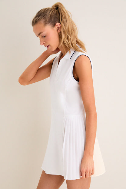 White Sleeveless Performance Jersey Beatrice Tennis Dress