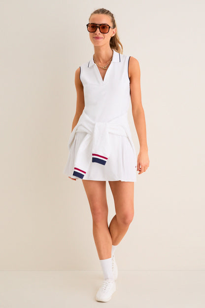 White Sleeveless Performance Jersey Beatrice Tennis Dress