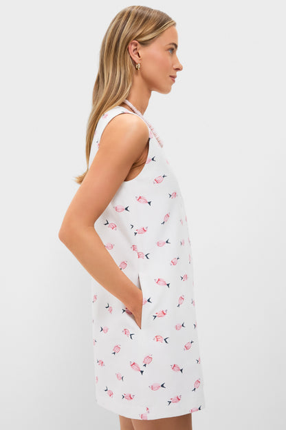 Vintage Red and Pink Fish V-Neck Mini Dress