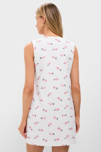 Vintage Red and Pink Fish V-Neck Mini Dress