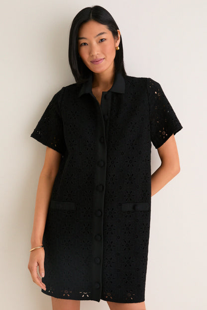 Noir Eyelet Tile Jeanine Shift Dress