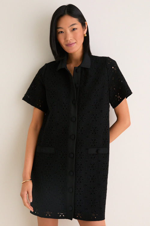 Noir Eyelet Tile Jeanine Shift Dress