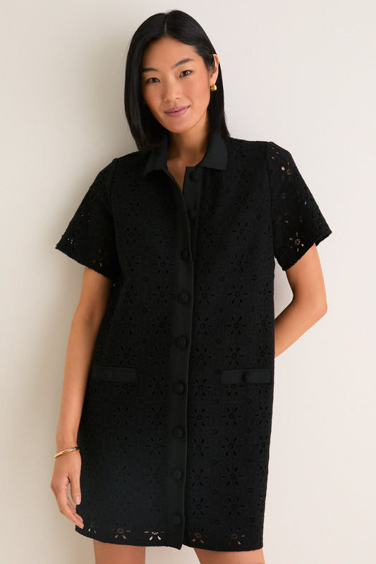 Noir Eyelet Tile Jeanine Shift Dress
