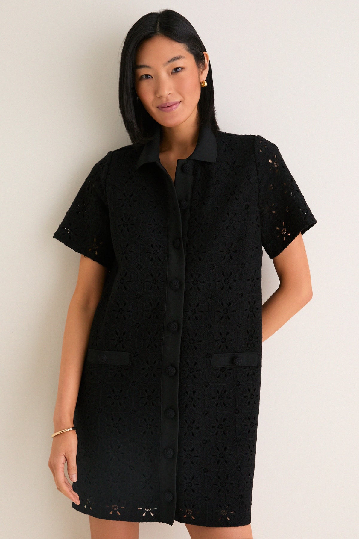 Noir Eyelet Tile Jeanine Shift Dress