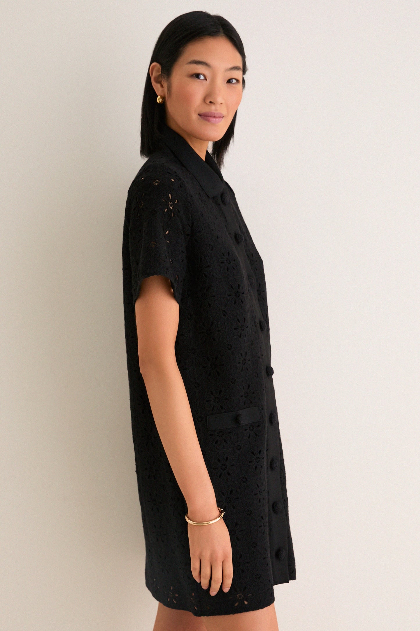 Noir Eyelet Tile Jeanine Shift Dress