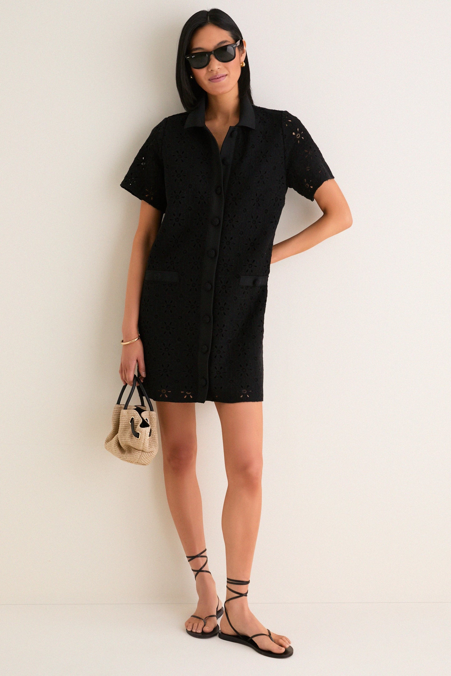 Noir Eyelet Tile Jeanine Shift Dress