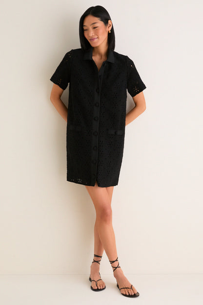 Noir Eyelet Tile Jeanine Shift Dress