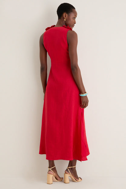 Red Sleeveless Midi Dress