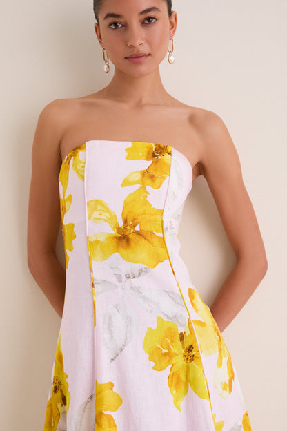 Pink and Yellow Francine Strapless Maxi Dress