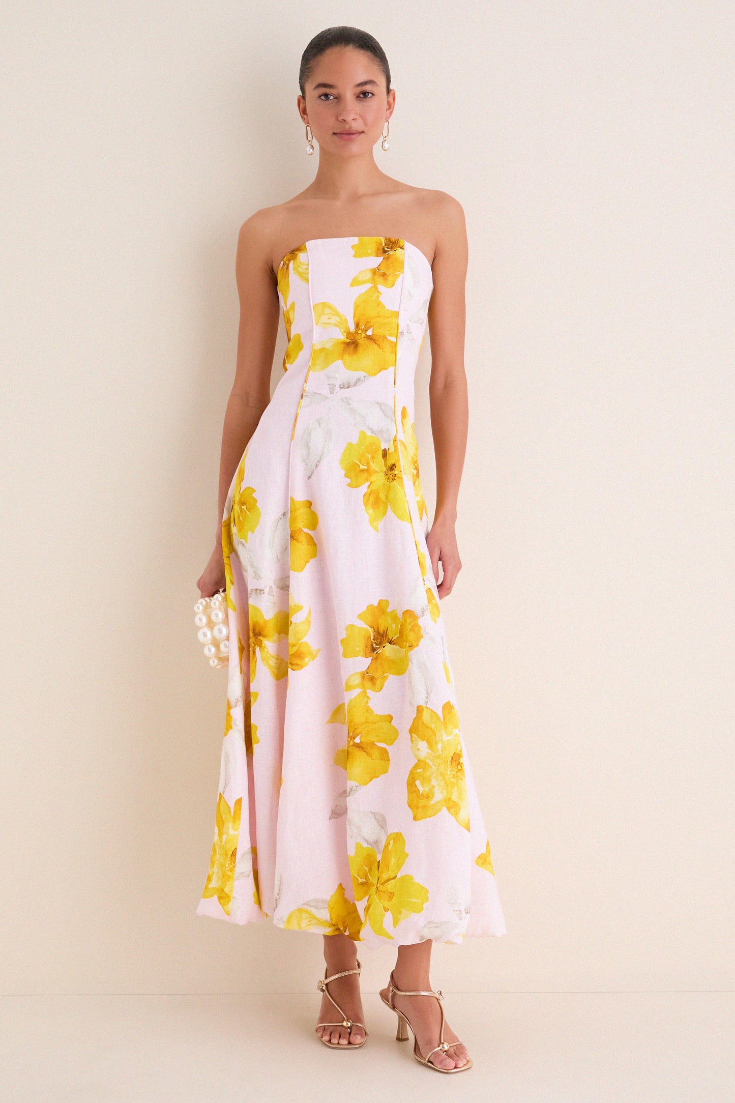 Pink and Yellow Francine Strapless Maxi Dress