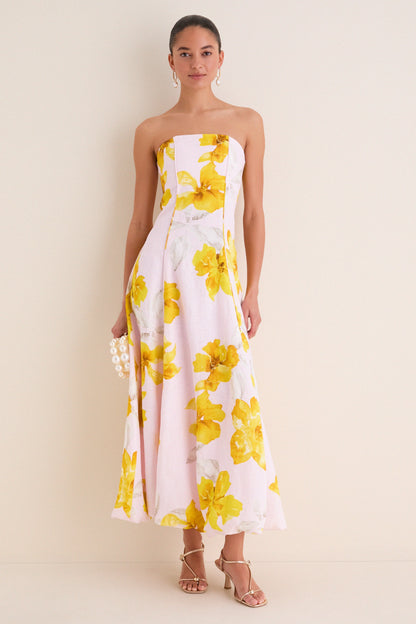 Pink and Yellow Francine Strapless Maxi Dress